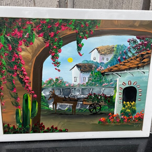 Mexican Tile Oil Paintings Lot of 2 Los Cabos Oceanside Vineyard - Picture 5 of 11